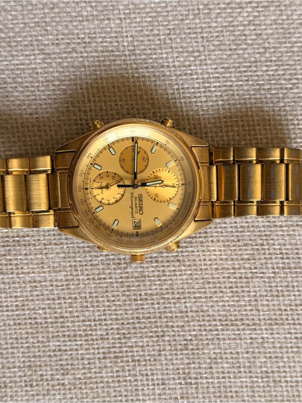 Vintage Seiko 7T32-7830 Gold-Tone Quartz Chronograph Alarm